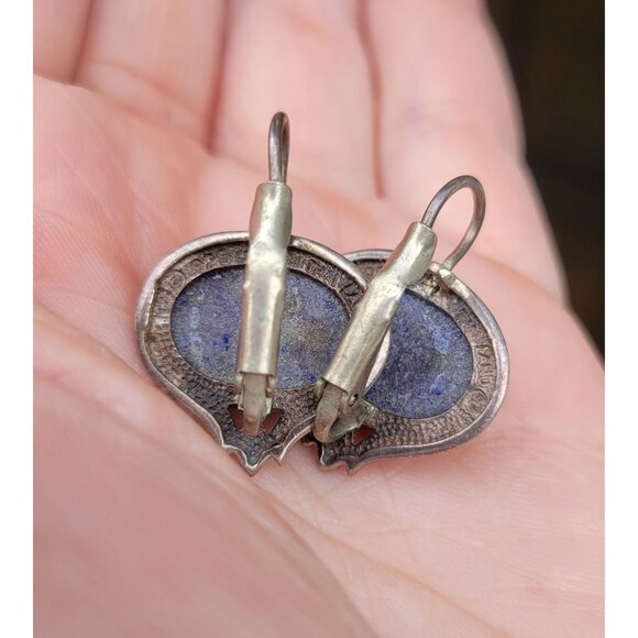 Vintage Sterling Silver 925 Thailand Lapiz Lazuli Fishhook Earrings E1 - Picture 8 of 9